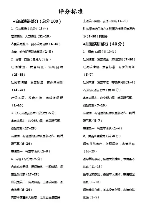 英语演讲比赛参考评分细则