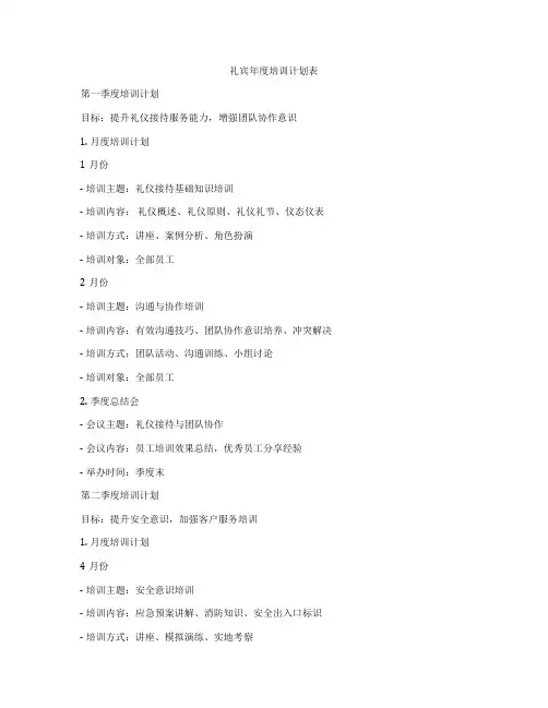 礼宾年度培训计划表
