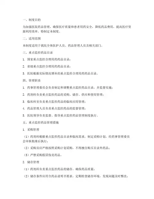 医院监控药品管理制度