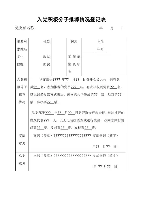 入党积极分子情况登记表