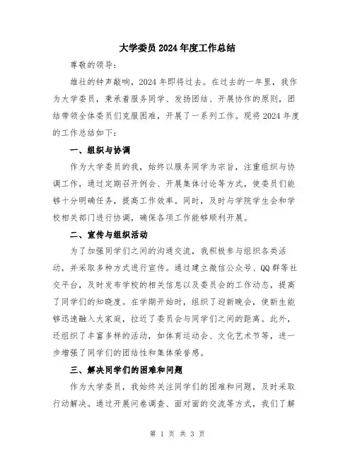 大学委员2024年度工作总结