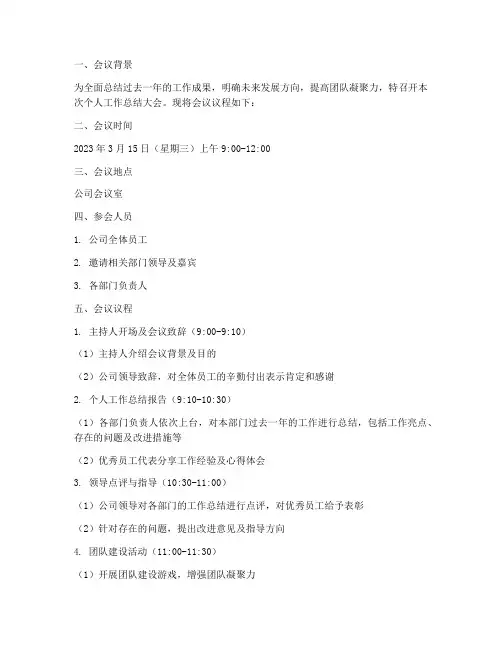 个人工作总结大会议议程