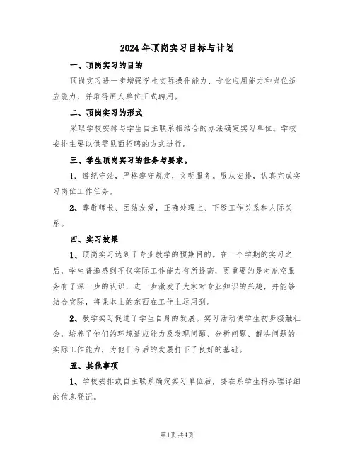 2024年顶岗实习目标与计划(二篇)