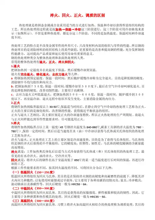 淬火、回火、正火、调质的区别