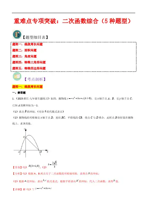 二次函数综合(5种题型)-2023年新九年级数学核心知识点与常见题型通关讲解练(浙教版)(解析版)