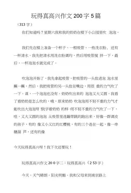 玩得真高兴作文200字5篇.docx