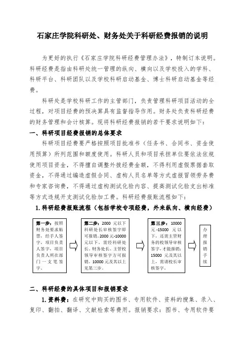 石家庄学院科研处关于科研经费报销的说明