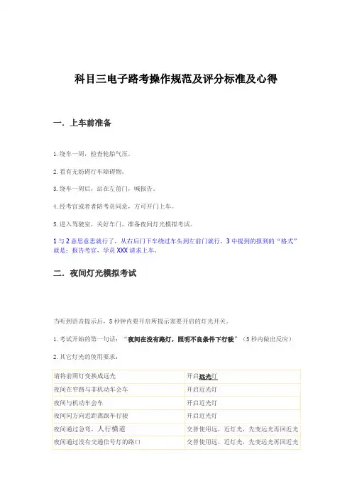 科目三电子路考操作规范及评分标准及心得