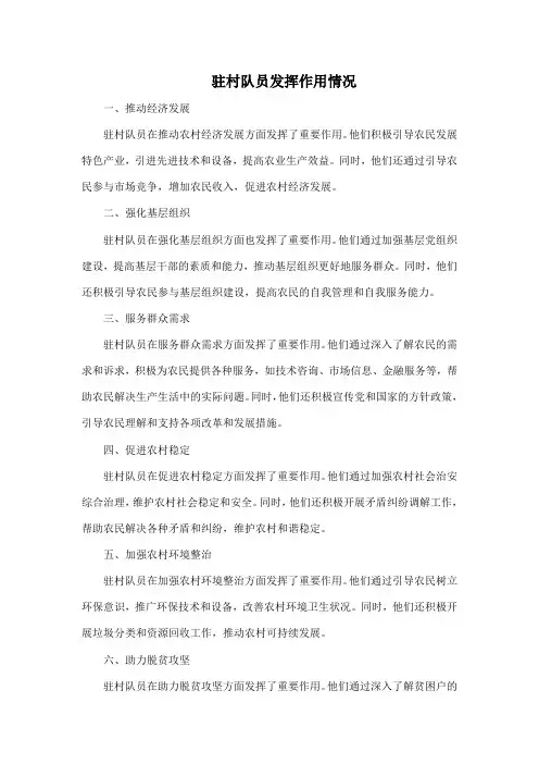 驻村队员发挥作用情况