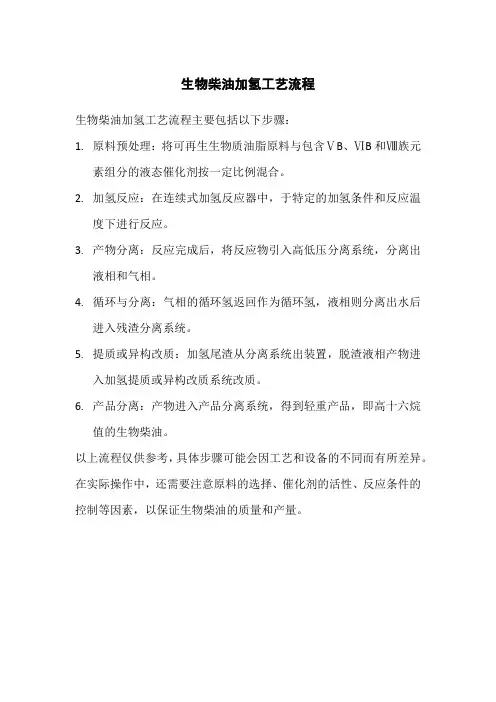 生物柴油加氢工艺流程