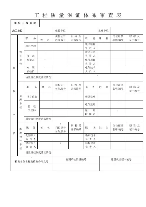 (通用)工 程 质 量 保 证 体 系 审 查 表
