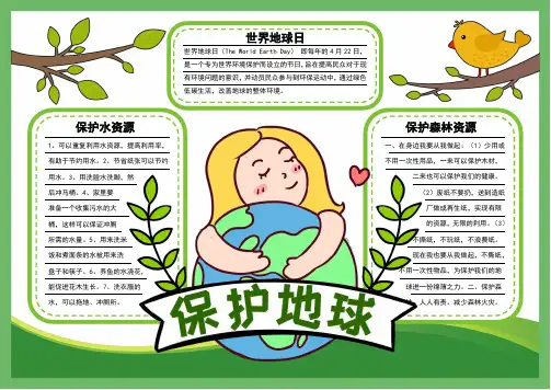 世界地球日保护地球手抄报电子小报(附线稿)