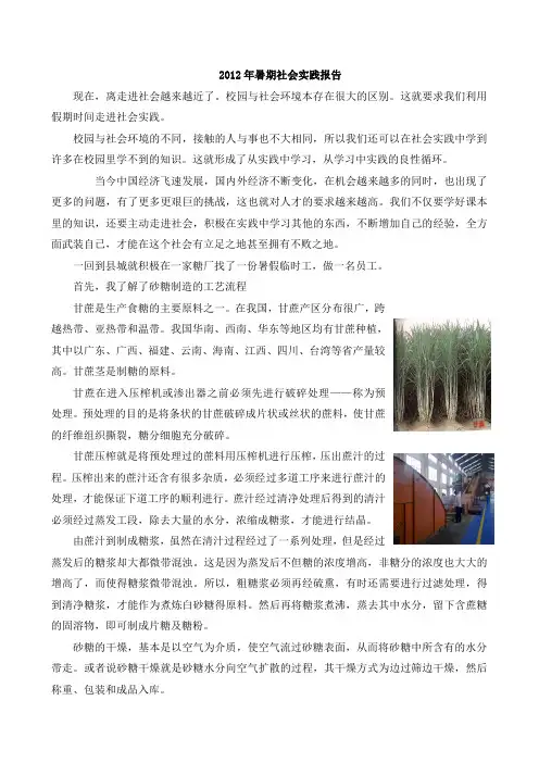 2012年大学生暑期社会实践报告