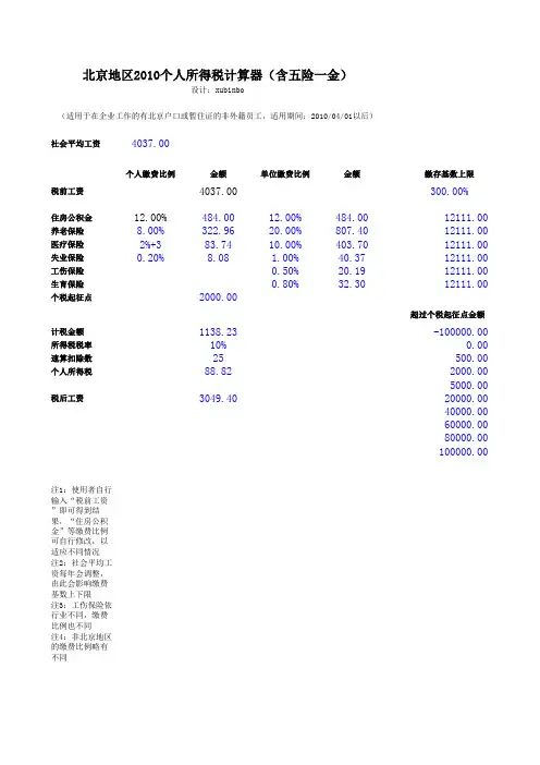 北京地区工资计算器