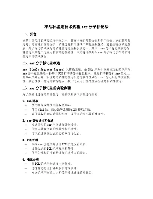 枣品种鉴定技术规程ssr分子标记法
