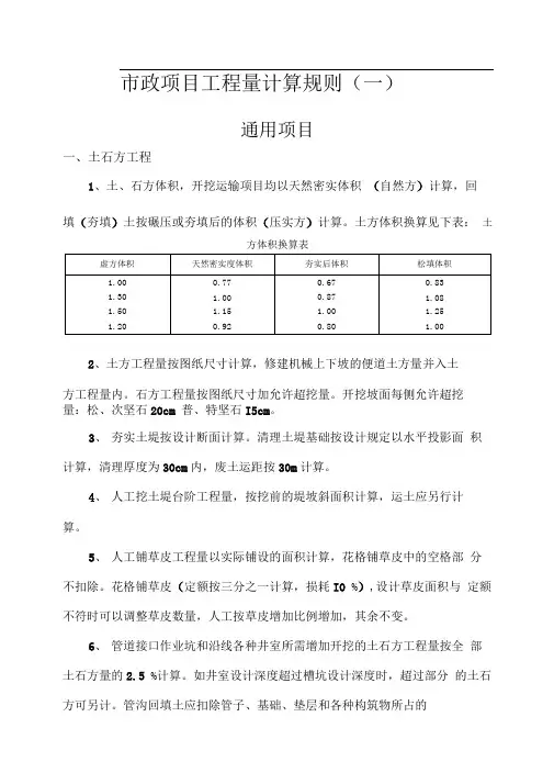 市政建设项目工程量计算规则