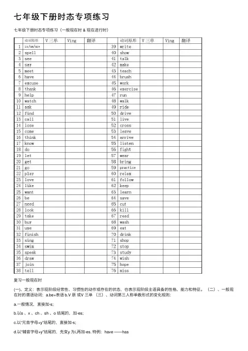 七年级下册时态专项练习