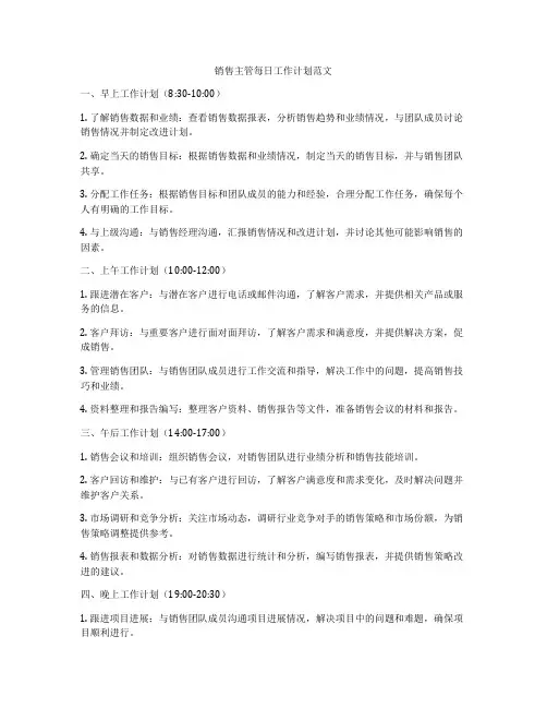 销售主管每日工作计划范文