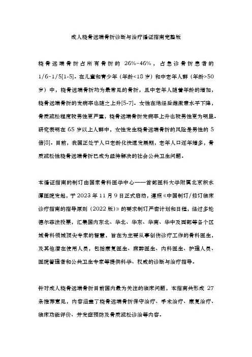 成人桡骨远端骨折诊断与治疗循证指南完整版
