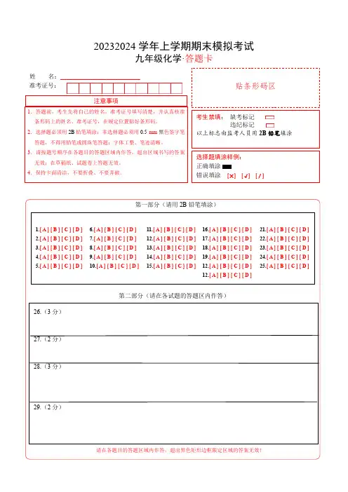 九年级化学期末模拟卷(答题卡A4)(人教版)