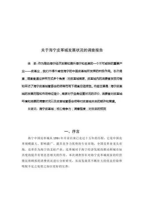 对海宁皮革城发展状况的调查报告
