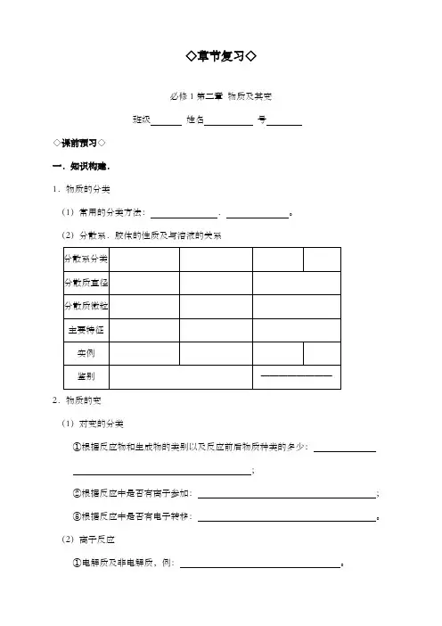 最新精编高中人教版必修一高中化学第二章化学物质及其变化复习课导学案