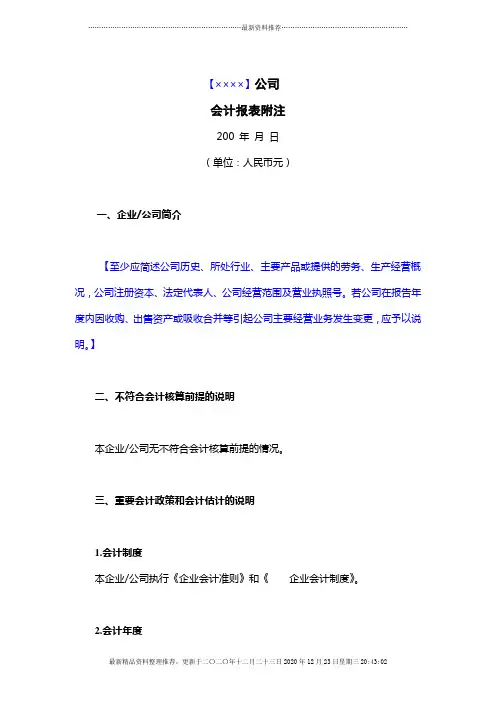 会计报表附注格式