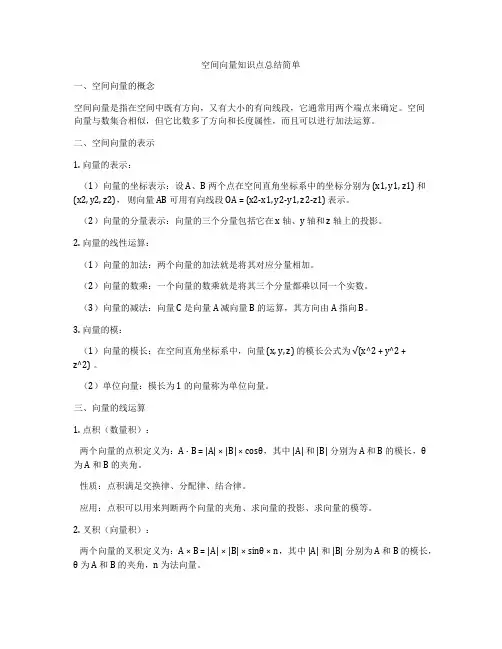 空间向量知识点总结简单