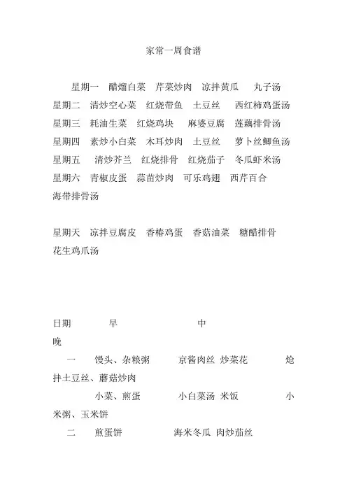 家常一周食谱