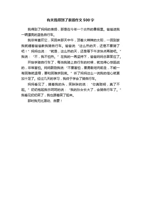 有关我得到了表扬作文500字