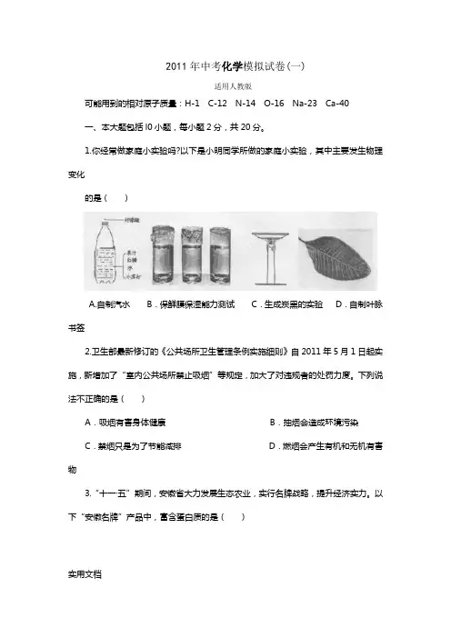 2011年中考化学模拟试卷(一)