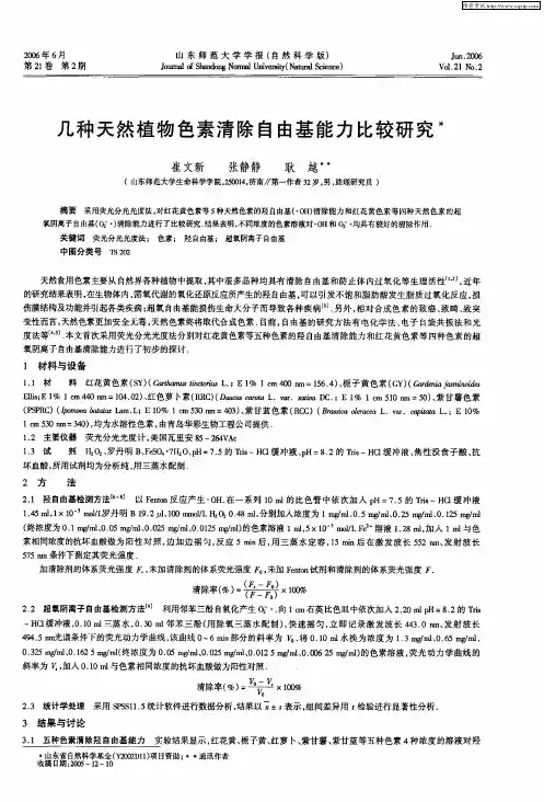 几种天然植物色素清除自由基能力比较研究