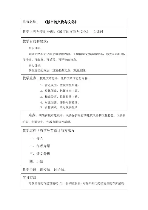《城市的文物与文化》教案 正