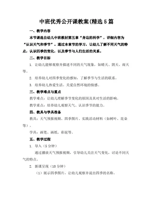 中班优秀公开课教案(精选5篇