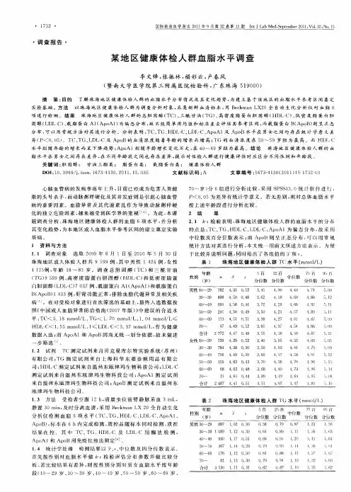 某地区健康体检人群血脂水平调查