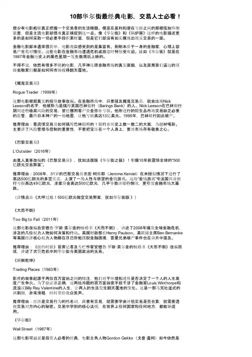 10部华尔街最经典电影，交易人士必看！