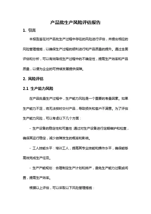 产品批生产风险评估报告