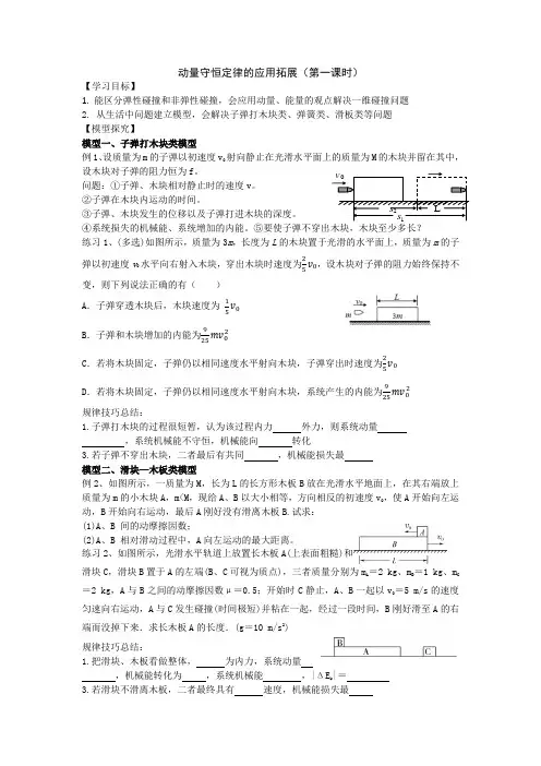 第一章动量守恒定律的应用拓展导学案高二上学期物理人教版选择性