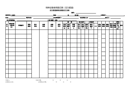 特种设备使用登记表(压力管道)
