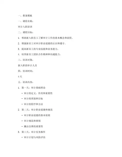 审计入职培训教案模板及范文
