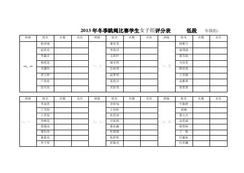 小学一二年级跳绳比赛评分分表