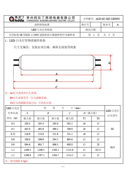 日光灯管检验标准