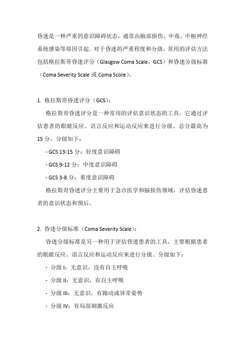 昏迷分级标准