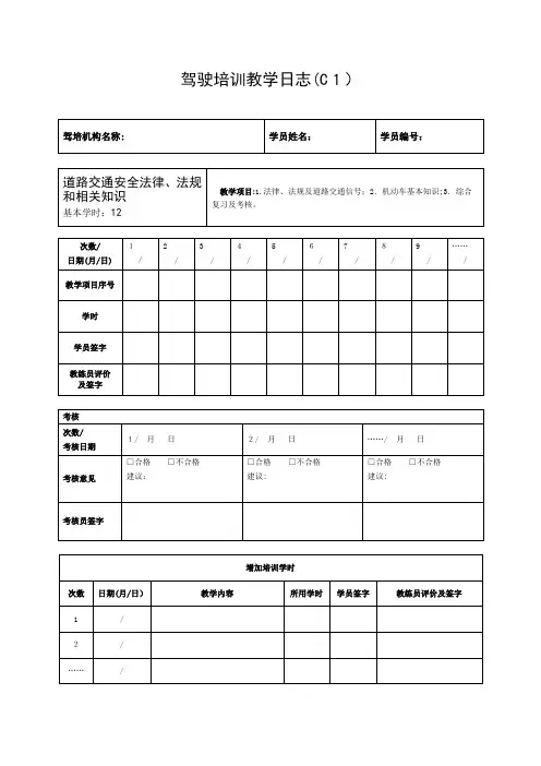 驾驶培训教学日志C1【可编辑范本】