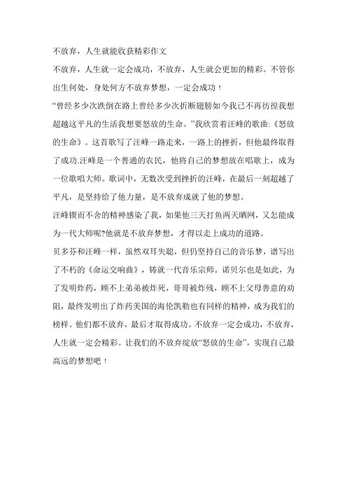 不放弃,人生就能收获精彩作文