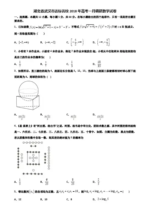 湖北省武汉市达标名校2018年高考一月调研数学试卷含解析