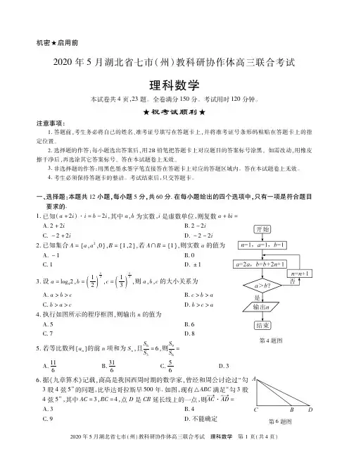 2020年5月湖北省七市(州)教科研协作体高三联合考试 理数
