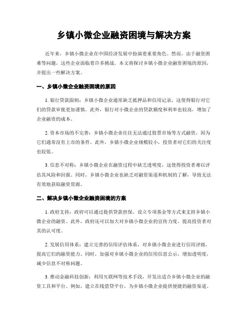 乡镇小微企业融资困境与解决方案