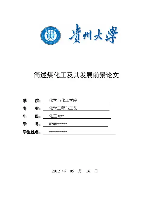 简述煤化工及其发展前景论文