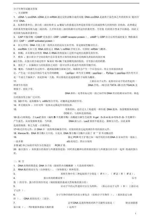 分子生物学试题及答案整理版推荐文档